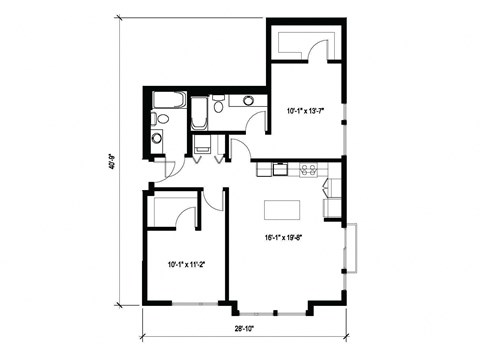 Floor plan for 2 beds, 2 baths, 997 sqft